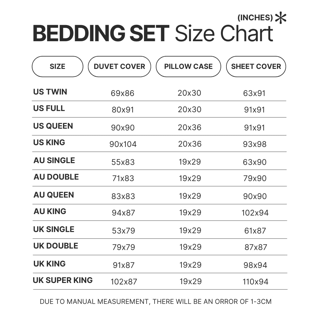 Bedding Set Size Chart - Helluva Boss Shop