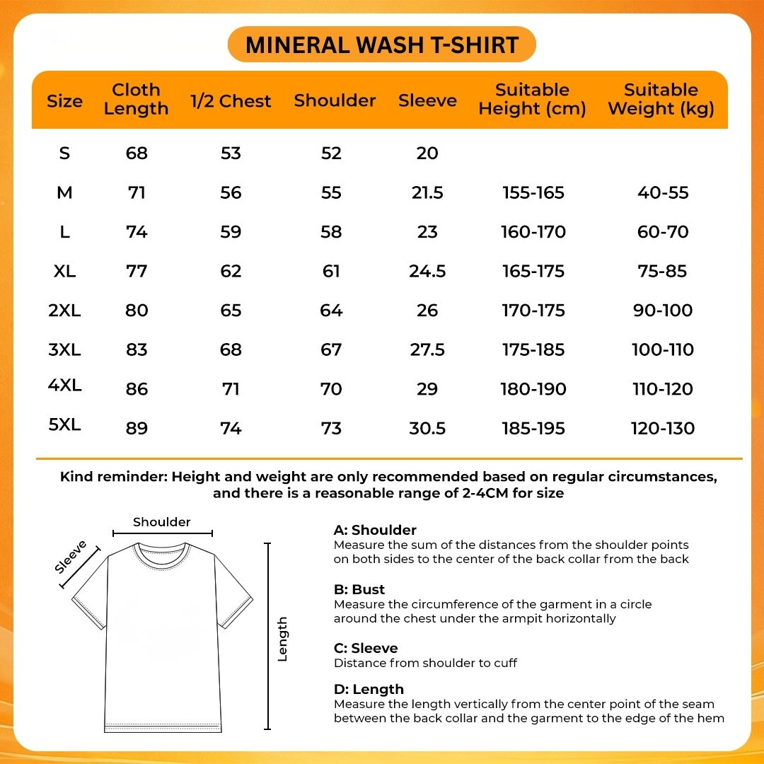 Mineral Wash T Shirt Size Chart - Helluva Boss Shop
